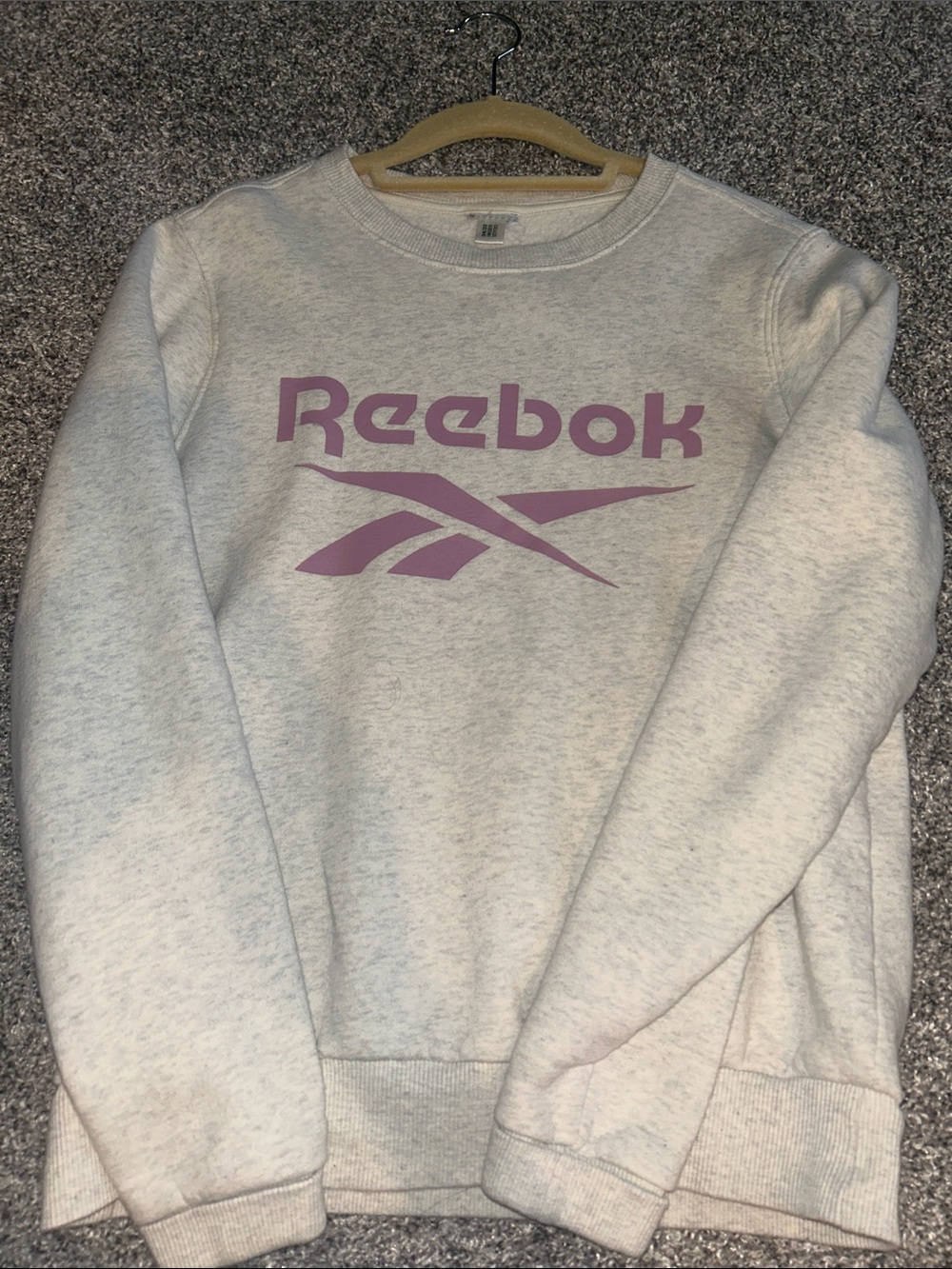 Reebok Light Gray Crewneck Sweatshirt with Purply Logo
